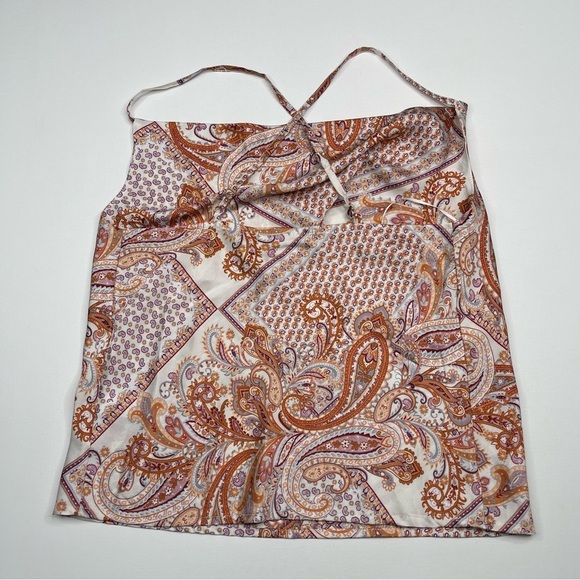 Bishop + Young Cami Tank Top Satin Drape Neck Y2K Paisley Summer Boho Geometric - Picture 6 of 14